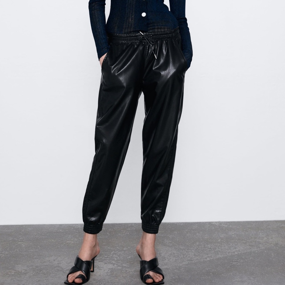Zara black faux leather jogging pants